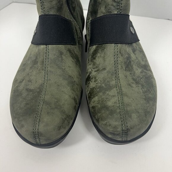 Wolky Women 38 US 7.5 Omni Casual Side Zip Wedge Ankle Bootie Green Leather Boot - Picture 3 of 10